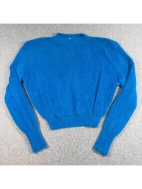 Nocturne Womens Small Blue Fuzzy Sweater Soft Crew Neck Long Sleeve Pullover